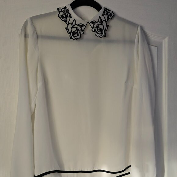 Forever 21 sheer black rose collar chiffon blouse - Picture 1 of 3